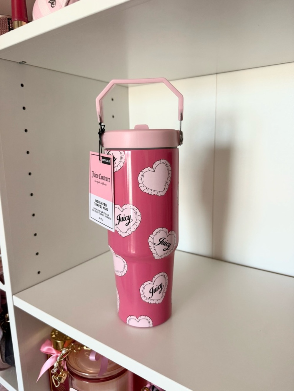 Juicy Couture Pink Heart Print Insulated Tumbler